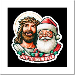 Joy To The World Jesus Santa Claus Merry Christmas Posters and Art